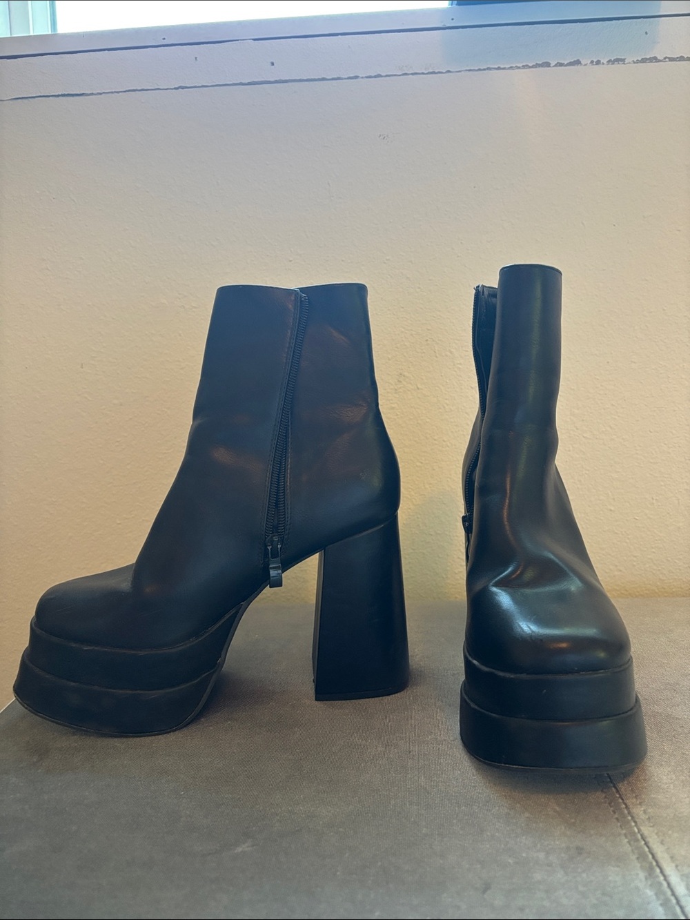 Black Platform Block Heel Ankle Boots - Women's